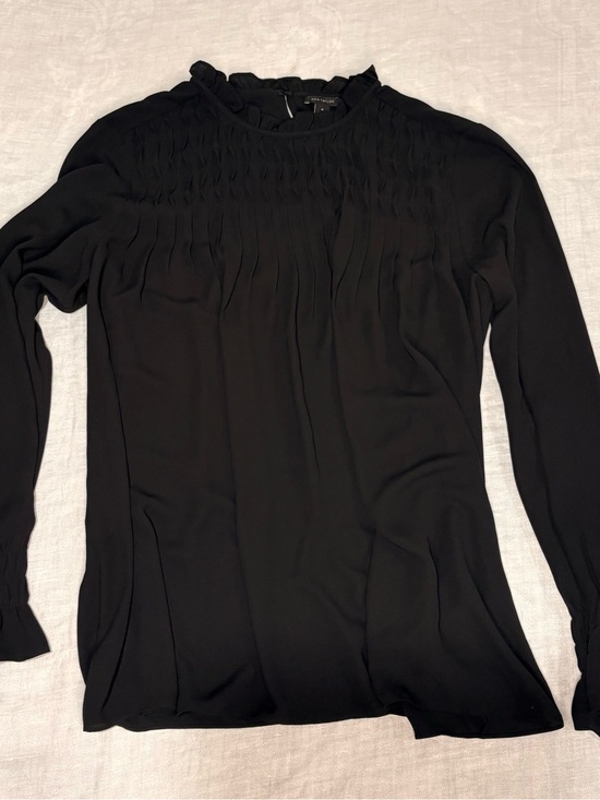 Ann Taylor Tops - Ann Taylor Black Long-Sleeve Smocked Yoke Blouse medium
